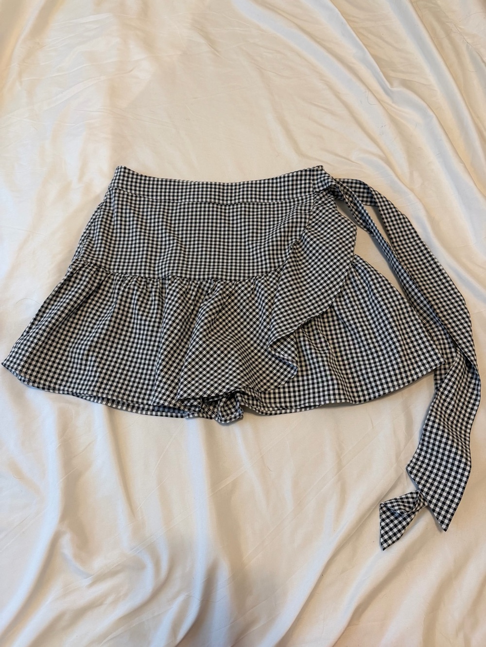 Blue Rain Black & White Gingham Ruffle Wrap Mini Skirt